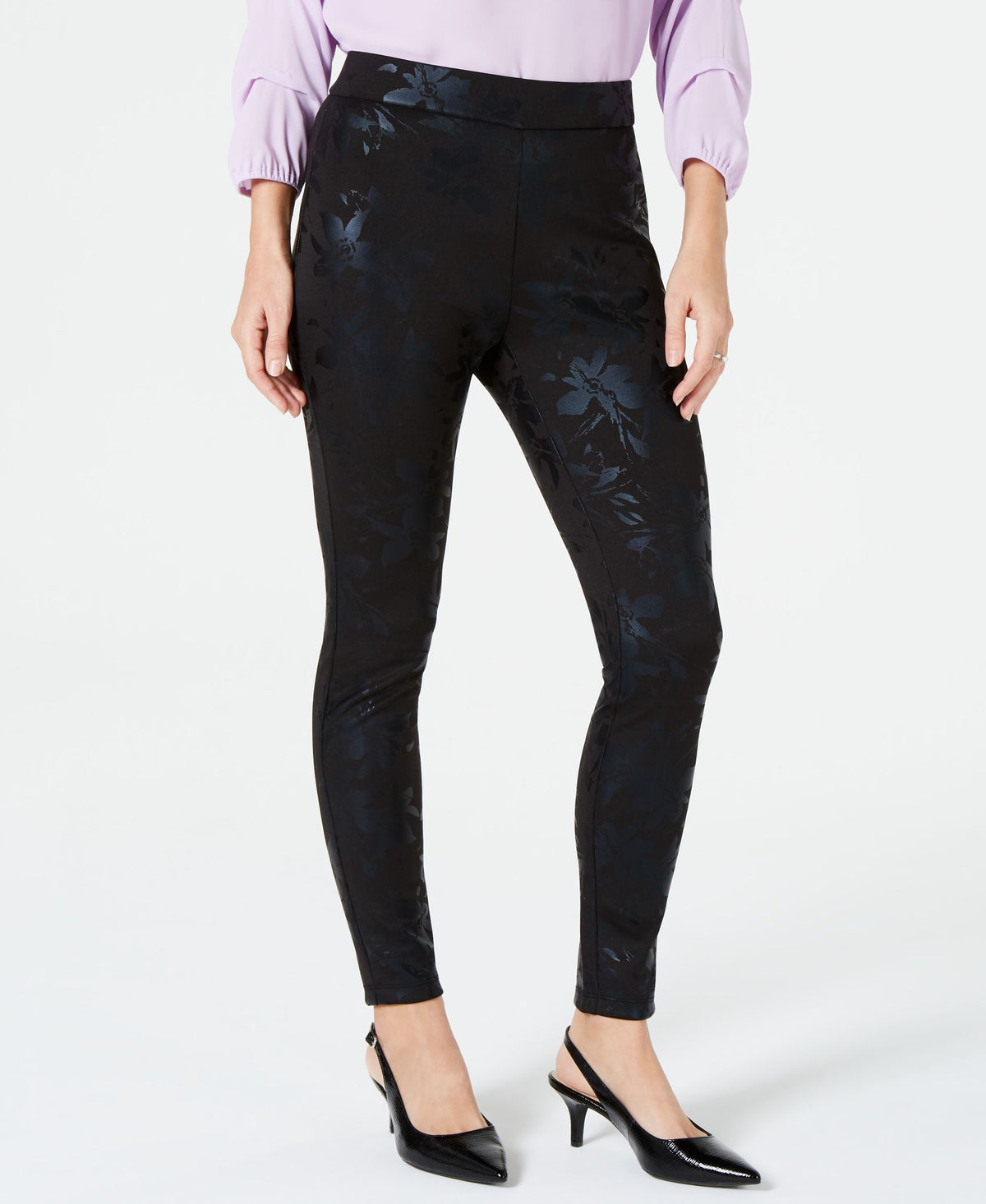 Legging floral métallisé
