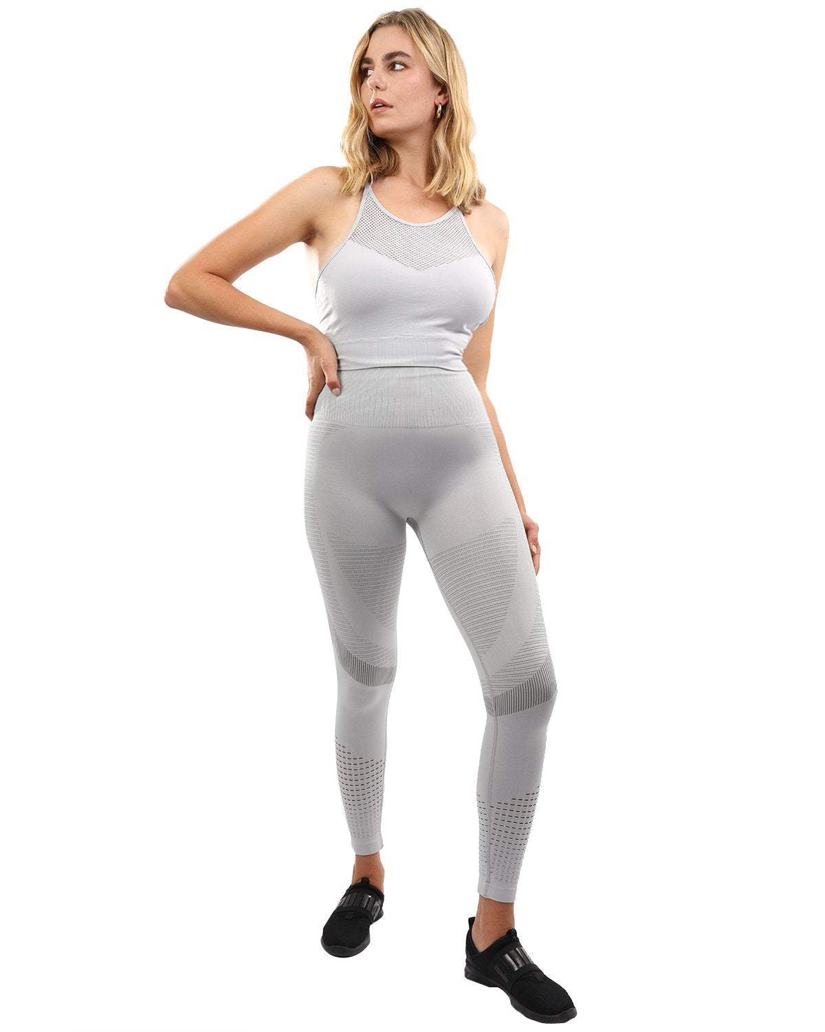 Ensemble legging et brassière de sport sans coutures Helia - Gris