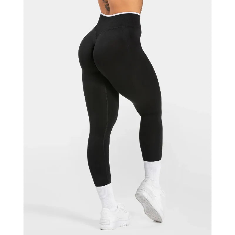 Nouveau Legging de Yoga Couleur Bloc pour Femme Collant Tricoté Sans Couture Taille Haute