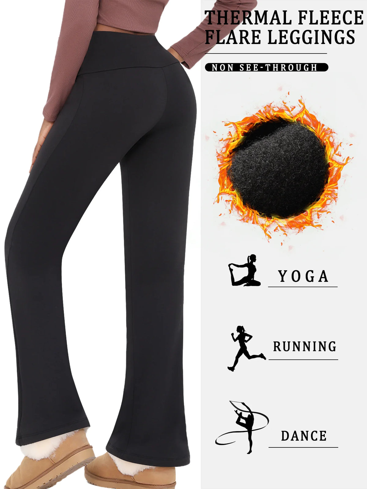 High Waisted Fleece Flare Leggings for Women - Super Soft Bootcut