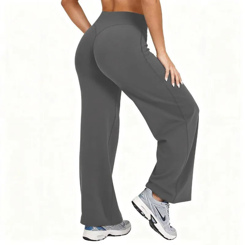Pantalon de yoga ample taille haute extensible de couleur unie pour femme taille plus