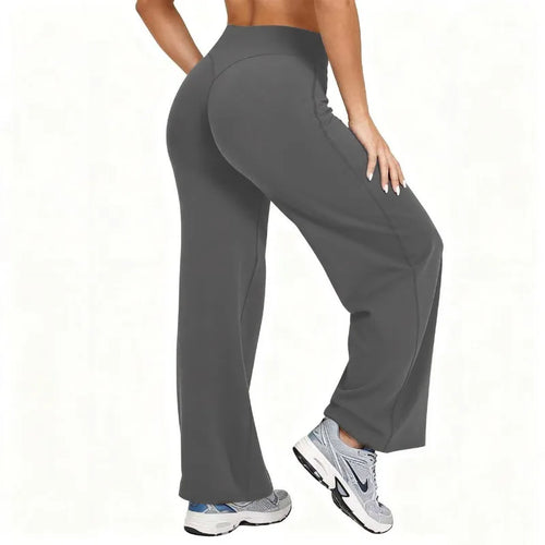 Pantalon de yoga ample taille haute extensible de couleur unie pour femme taille plus