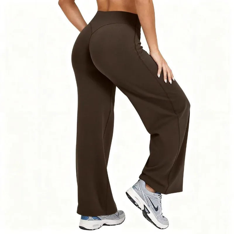 Pantalon de yoga ample taille haute extensible de couleur unie pour femme taille plus