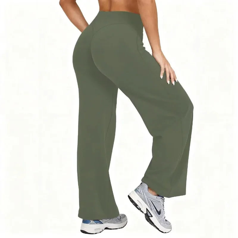 Pantalon de yoga ample taille haute extensible de couleur unie pour femme taille plus