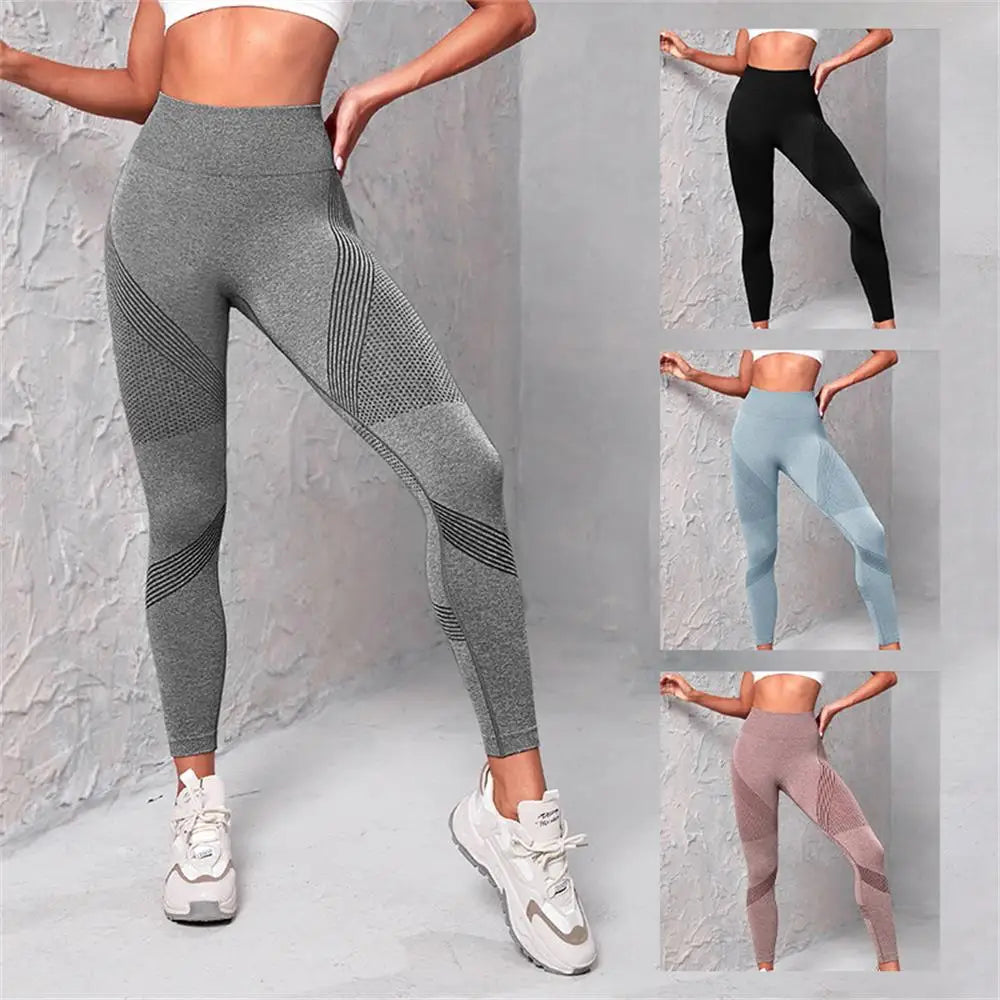 Knitted yoga wear, seamless hip-lifting sports pants, women's
