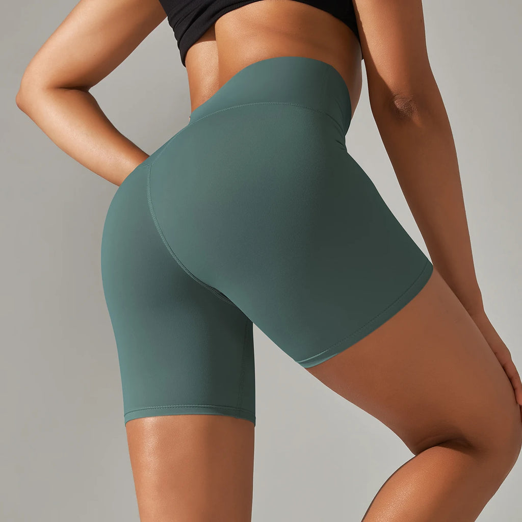 Pantalones cortos de yoga sin costuras para mujer, pantalones cortos de fitness para correr y ciclismo