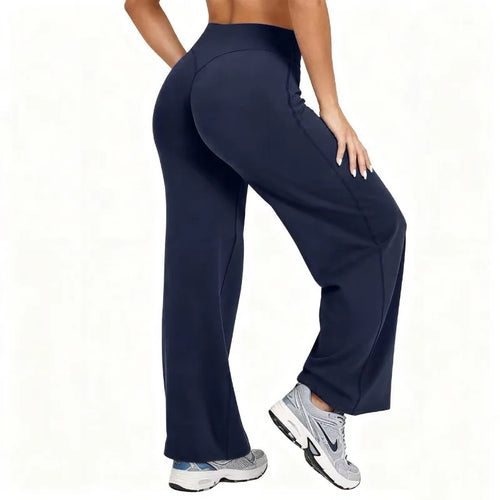 Pantalon de yoga ample taille haute extensible de couleur unie pour femme taille plus