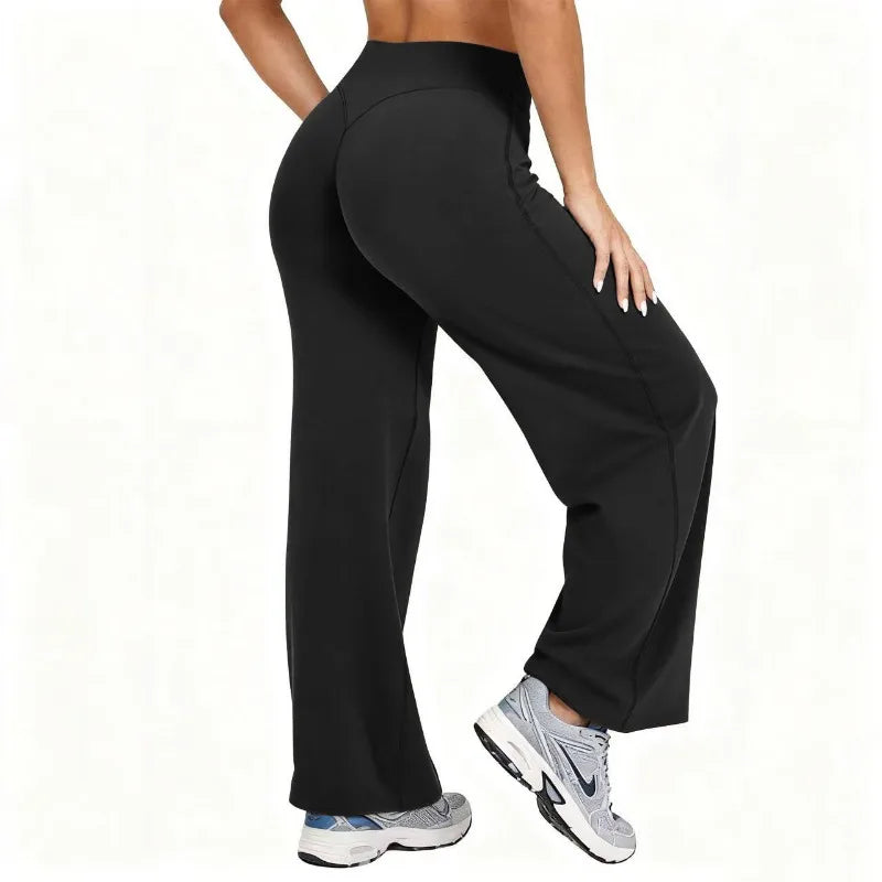Pantalon de yoga ample taille haute extensible de couleur unie pour femme taille plus