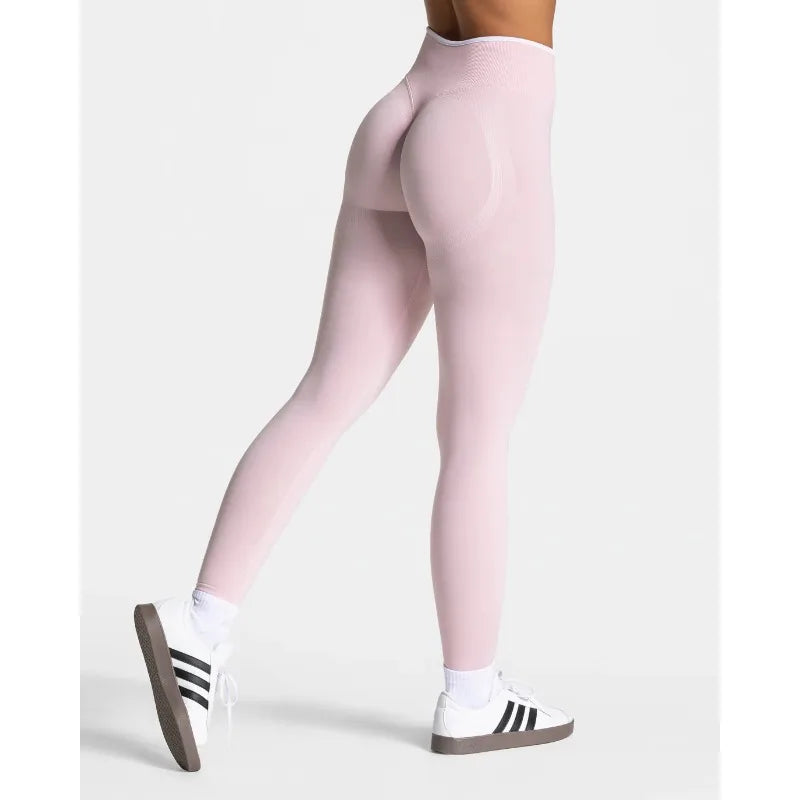 Nuevos leggings de yoga para mujer con bloques de color, mallas tejidas sin costuras de tiro alto