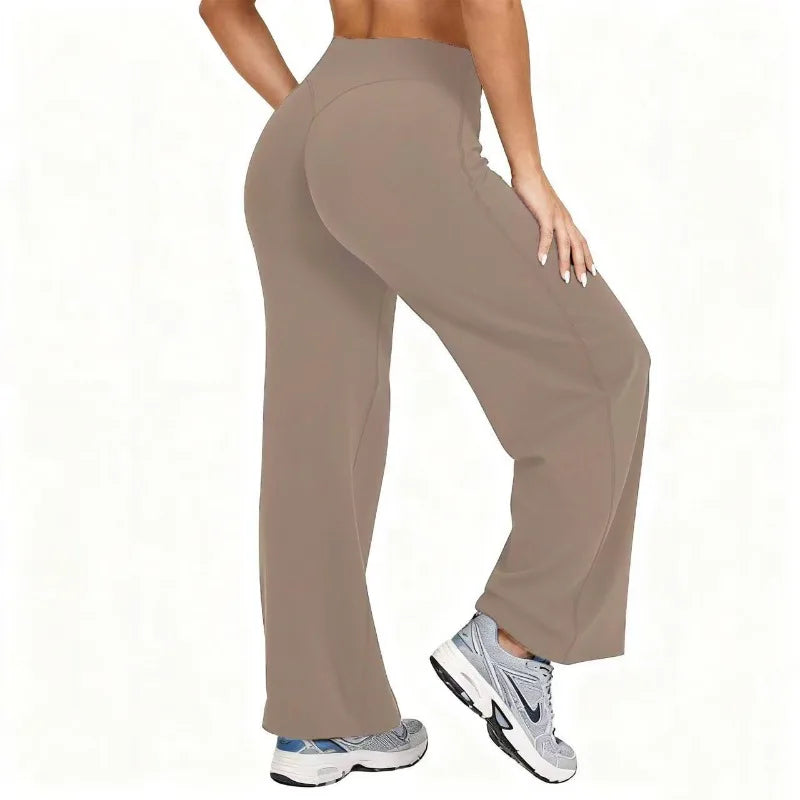 Women Plus Size Yoga Wide-leg Pants High Waist Stretchy Solid Color
