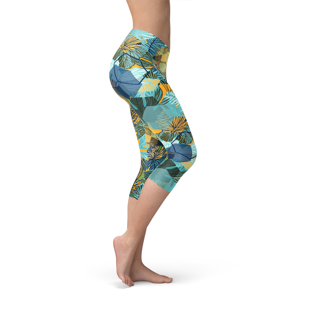 Leggings capri florales hexagonales para mujer