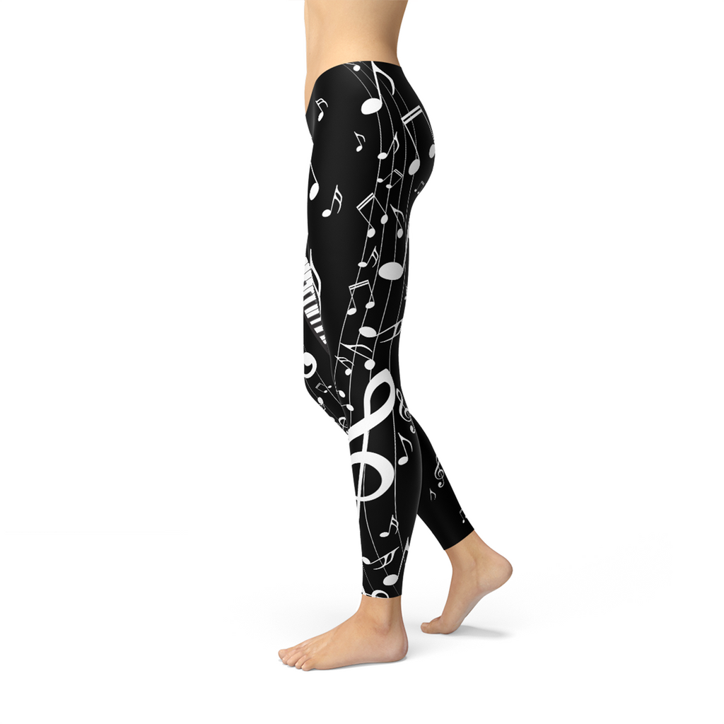 Legging noir motifs notes de piano femme