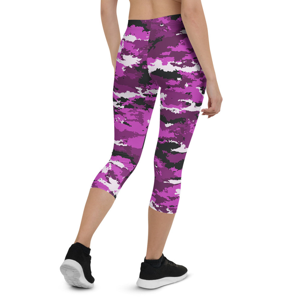 Leggings capri de camuflaje rosa y morado