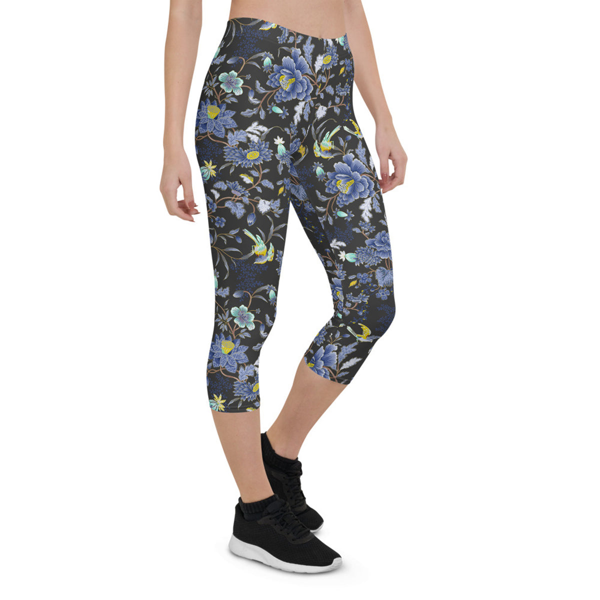 Legging Capri à Fleurs Orientales sur Gris Foncé