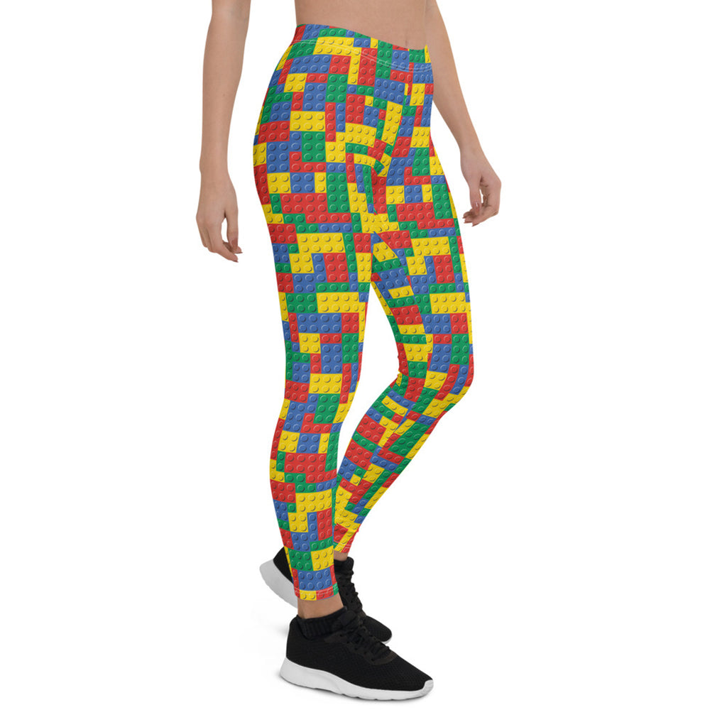 Leggings coloridos de bloques de construcción para mujer