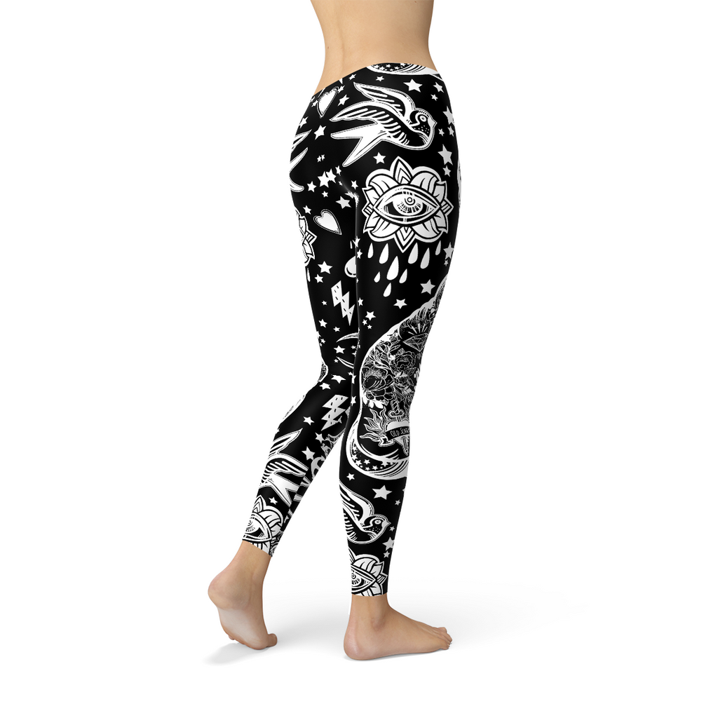 Legging femme noir imprimé chat magique