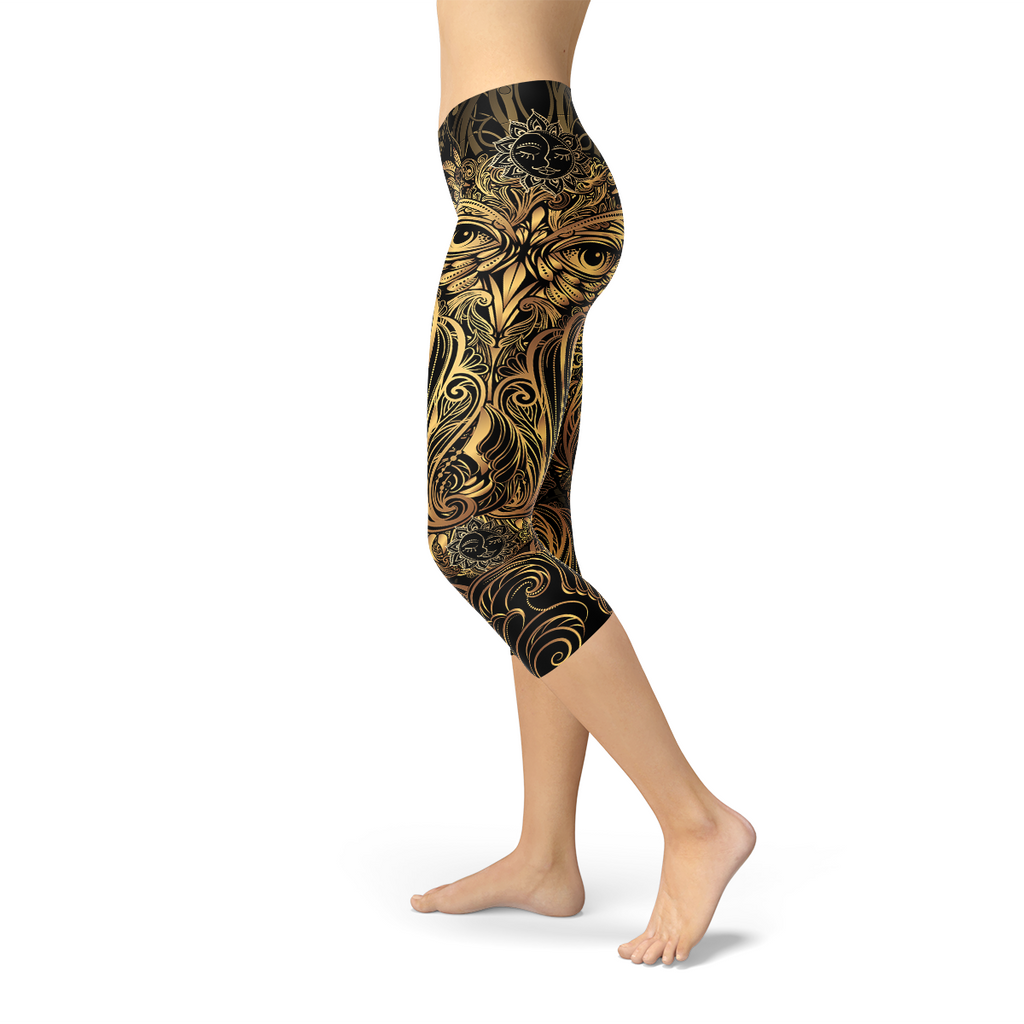 Leggings Capri de Búho con Adorno Dorado para Mujer