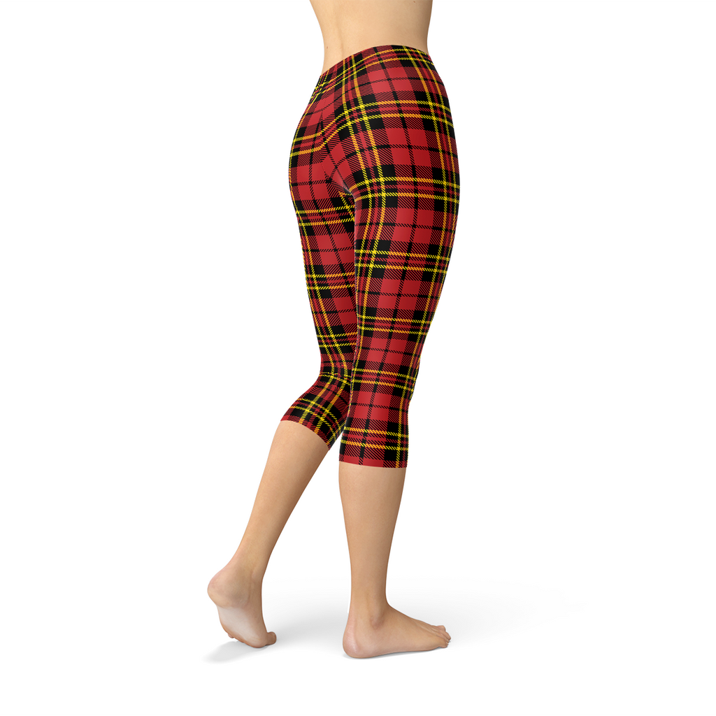 Leggings capri de tartán a cuadros rojos para mujer