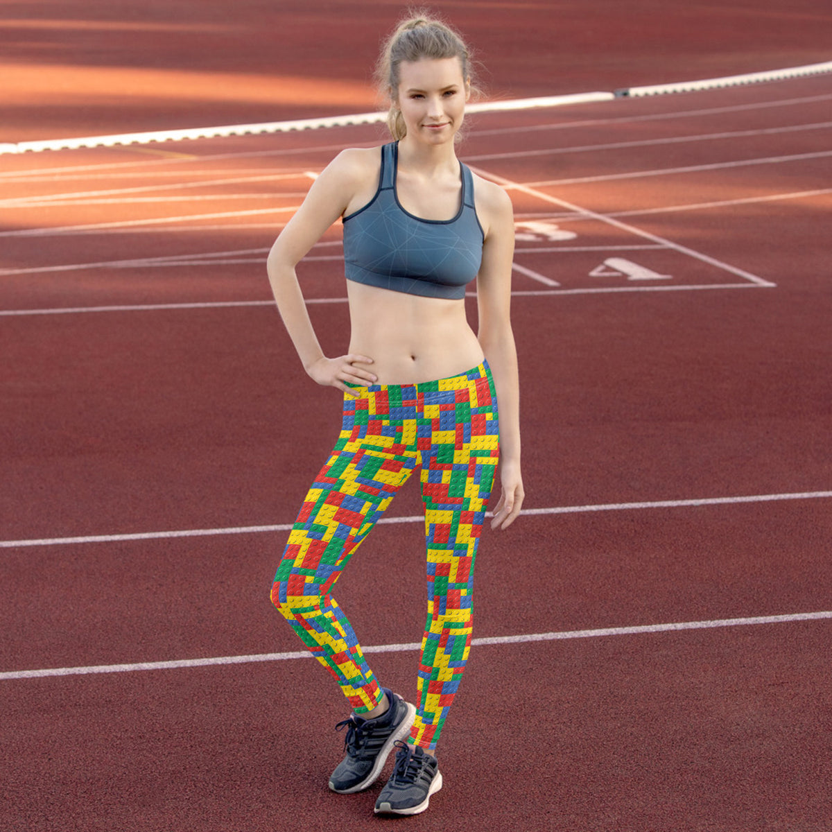 Leggings coloridos de bloques de construcción para mujer