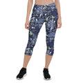 Leggings Capri con estampado floral oriental sobre azul marino