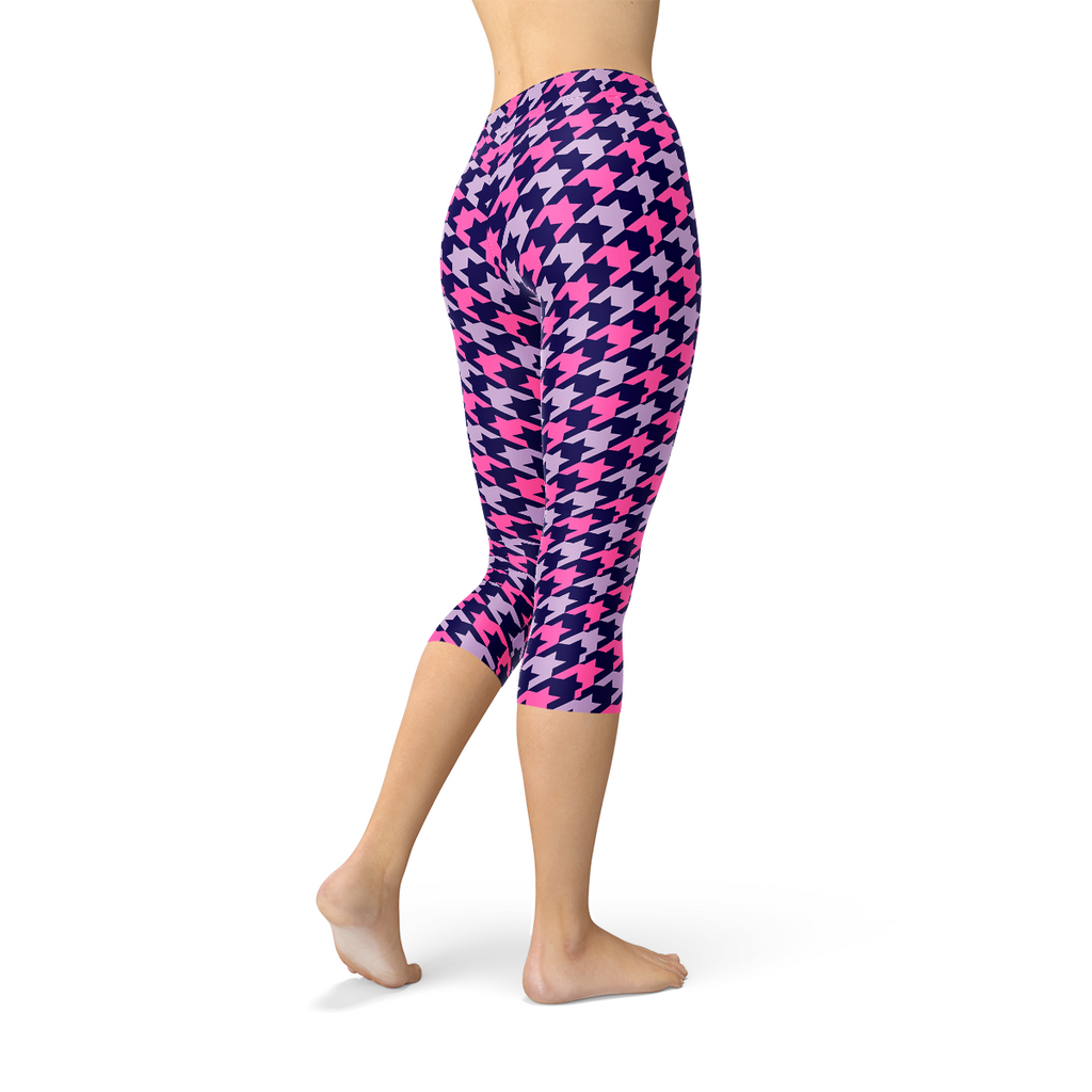 Legging Capri Pied-de-poule Rose Violet