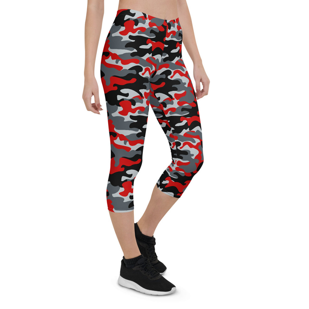 Legging capri camouflage rouge et gris pour femme