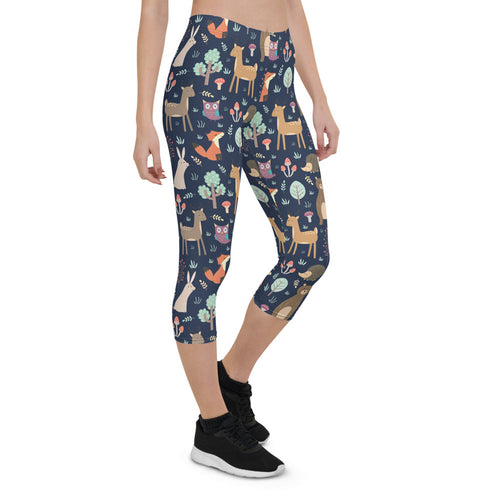 Leggings capri para mujer con diseño de animalitos del bosque