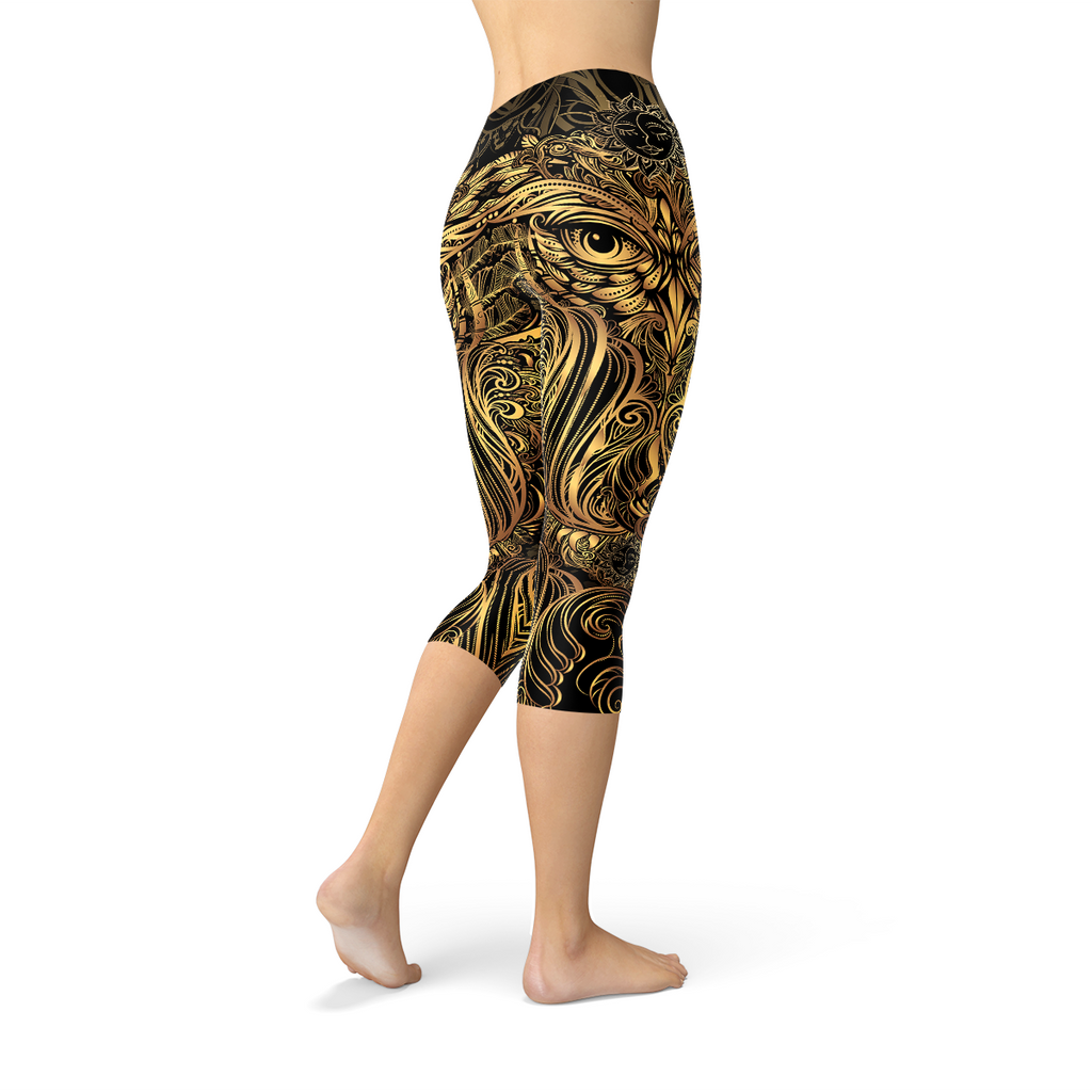 Leggings Capri de Búho con Adorno Dorado para Mujer