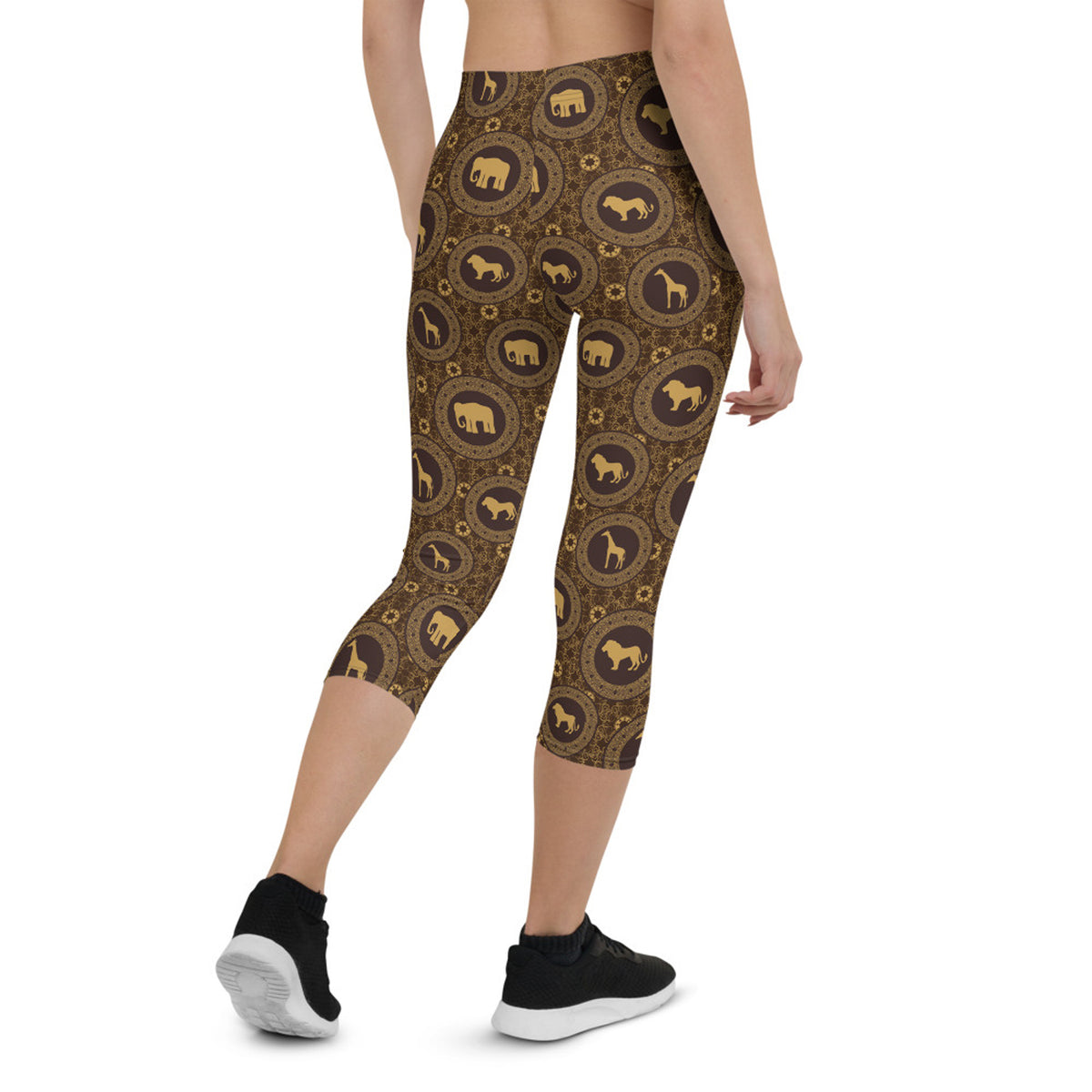 Leggings Capri pour femmes avec motifs d'animaux de safari africain marron