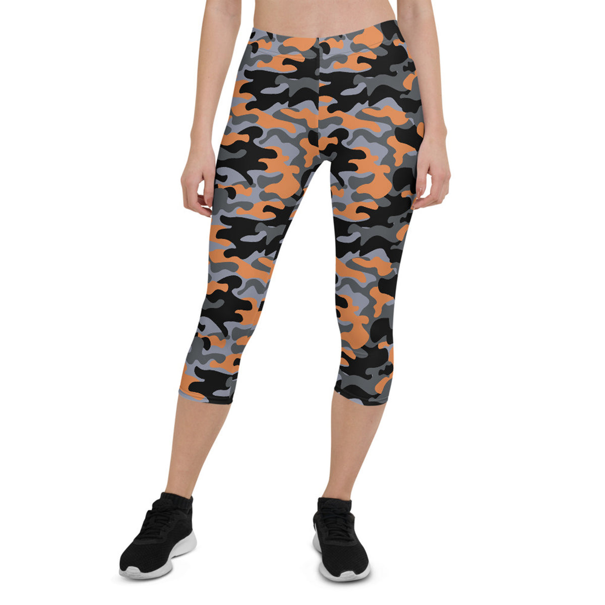 Legging Capri camouflage orange et gris pour femme