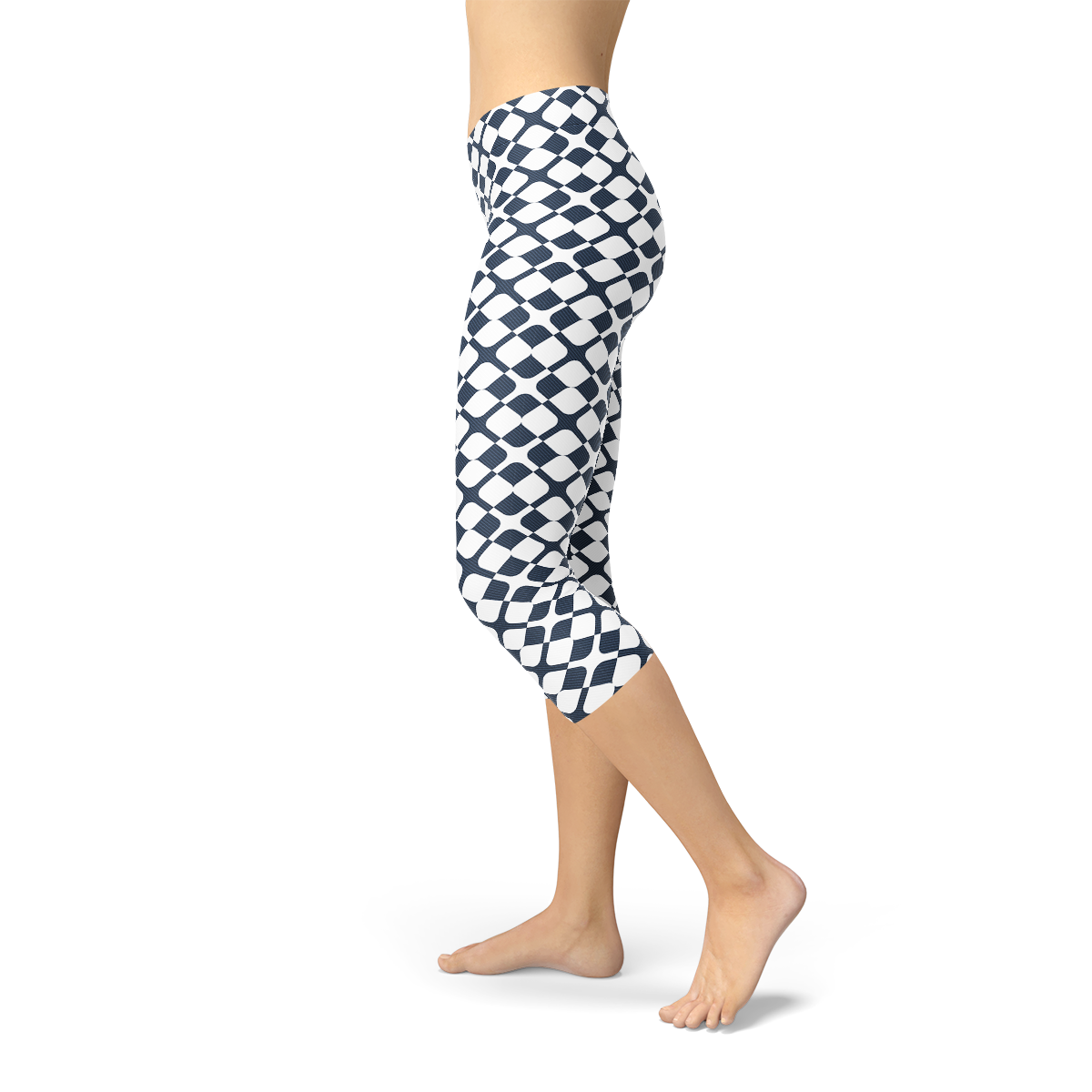Legging Capri à motif géométrique carreaux bleus pour femme