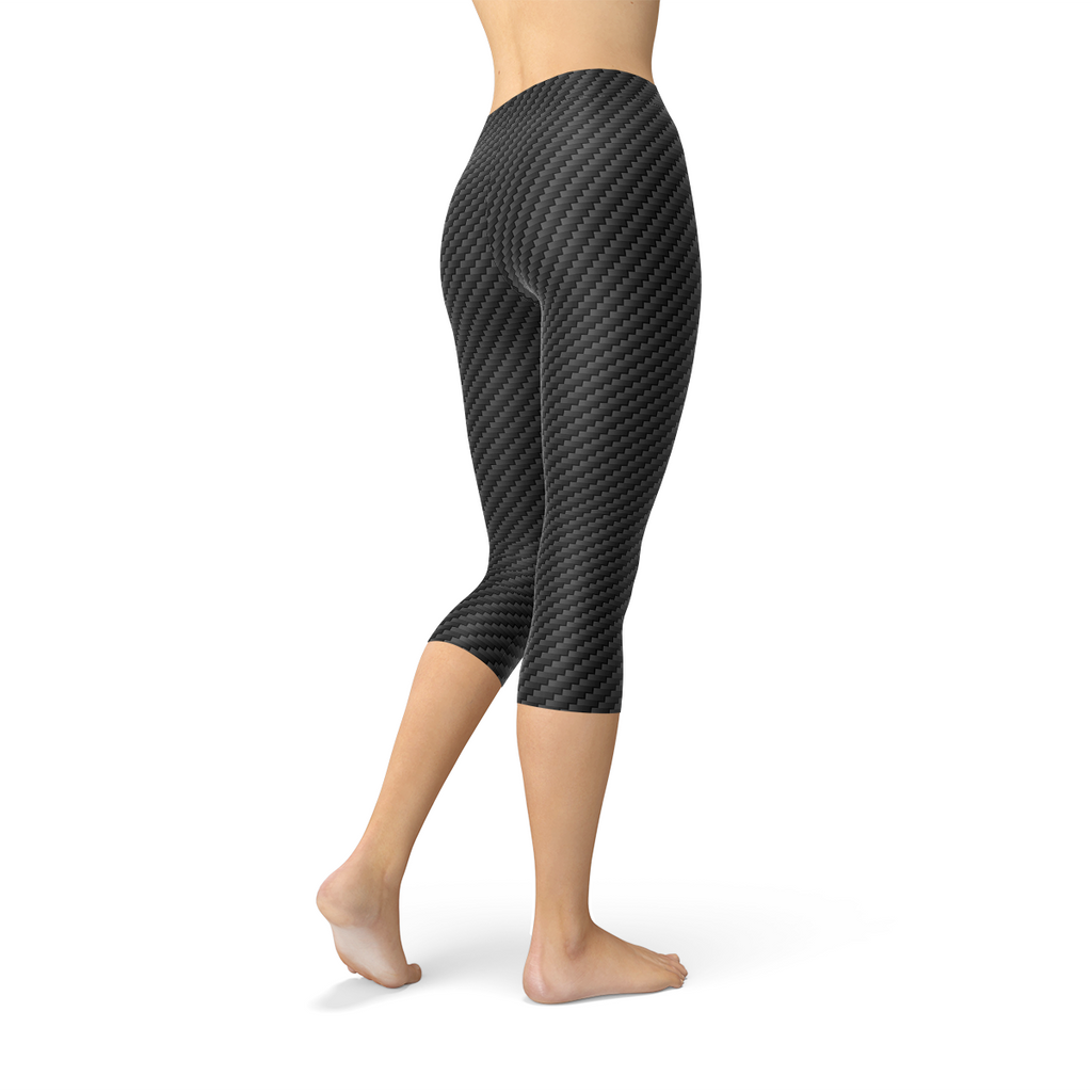 Leggings capri de fibra de carbono negros para mujer