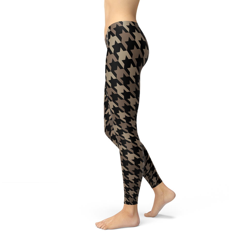 Legging pied-de-poule beige marron pour femme