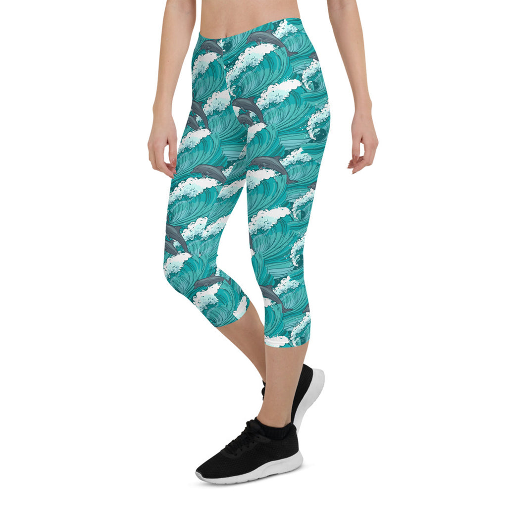 Legging Capri Femme Dauphin et Vagues