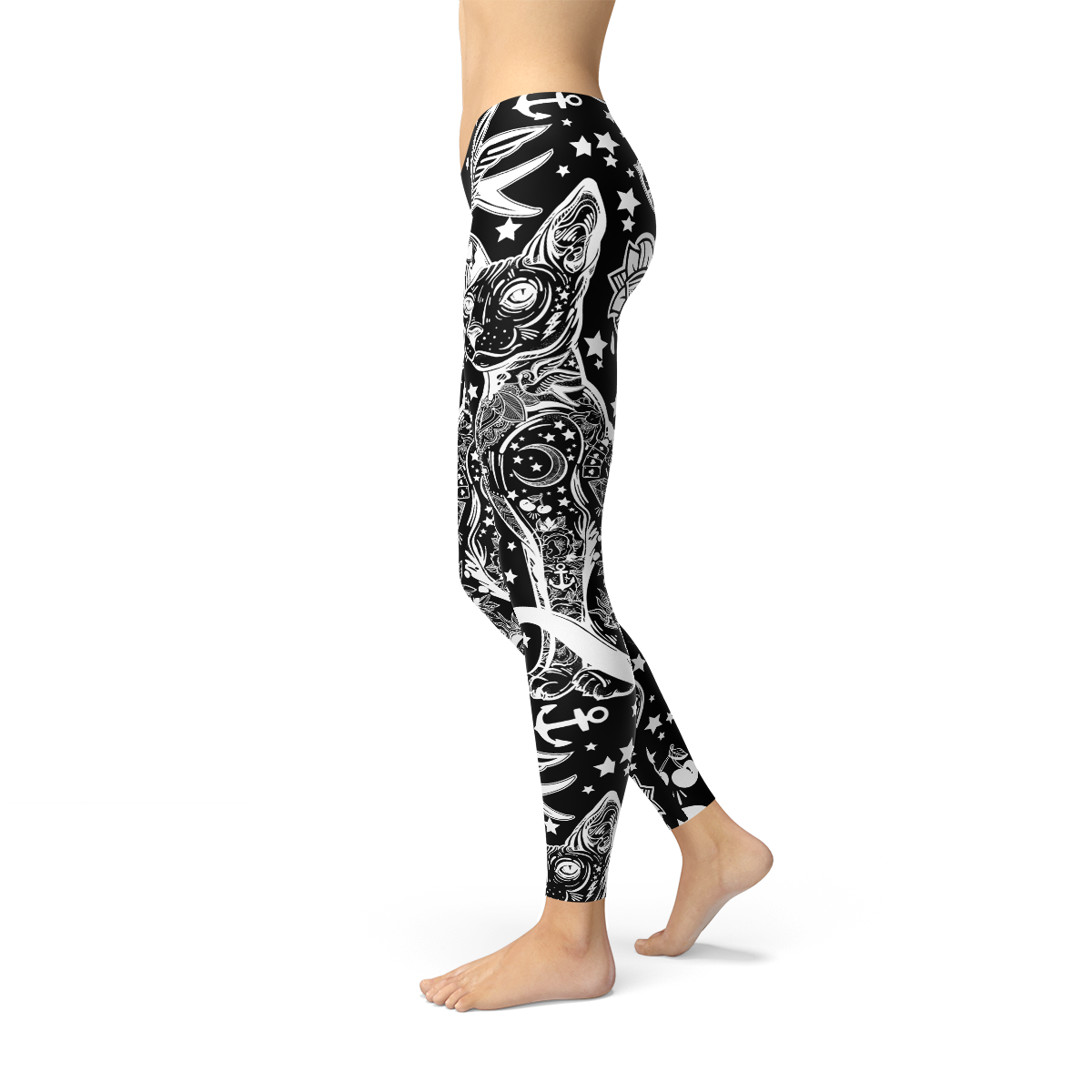 Legging femme noir imprimé chat magique
