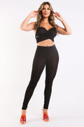 Conjuntos de malla en contraste para deportes casuales, top y leggings con tirantes, color negro