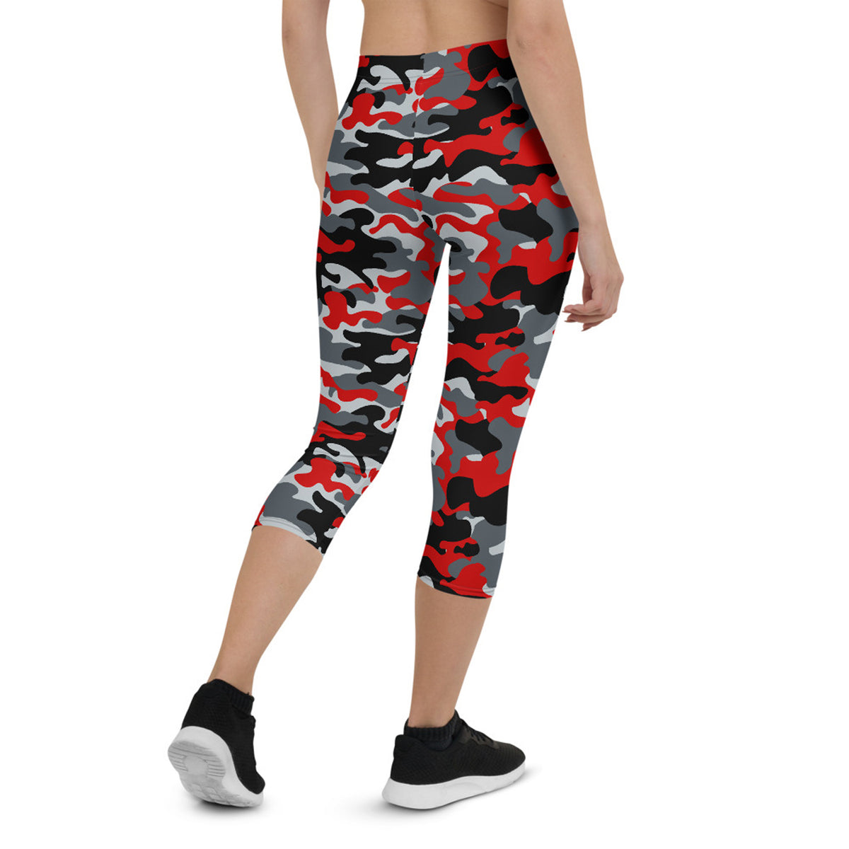 Legging capri camouflage rouge et gris pour femme