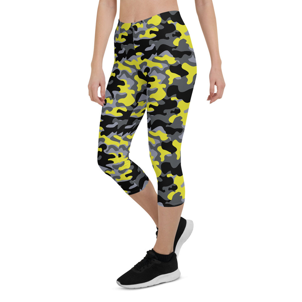 Legging corsaire camouflage jaune et gris