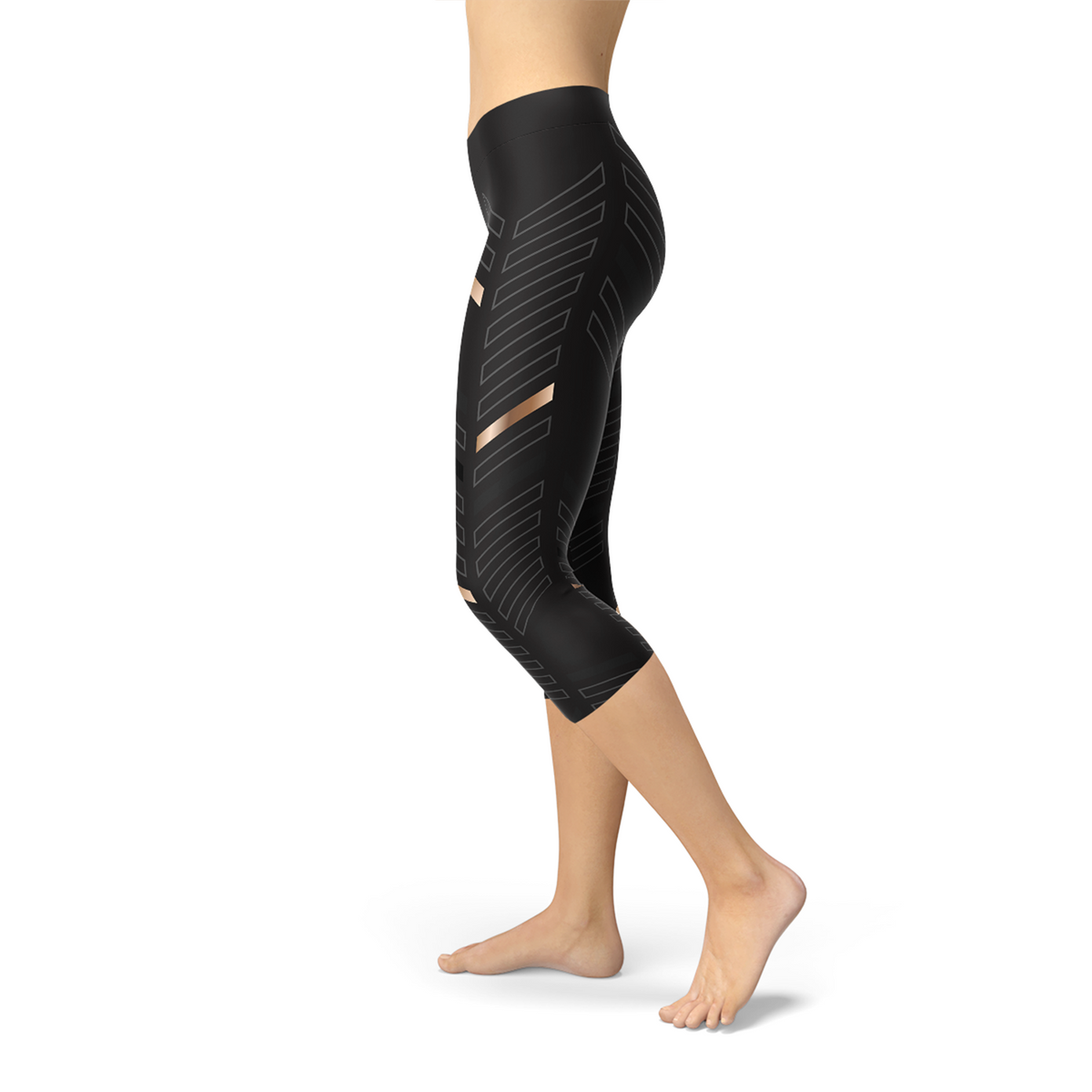 Legging Capri Noir à Rayures Sport pour Femme