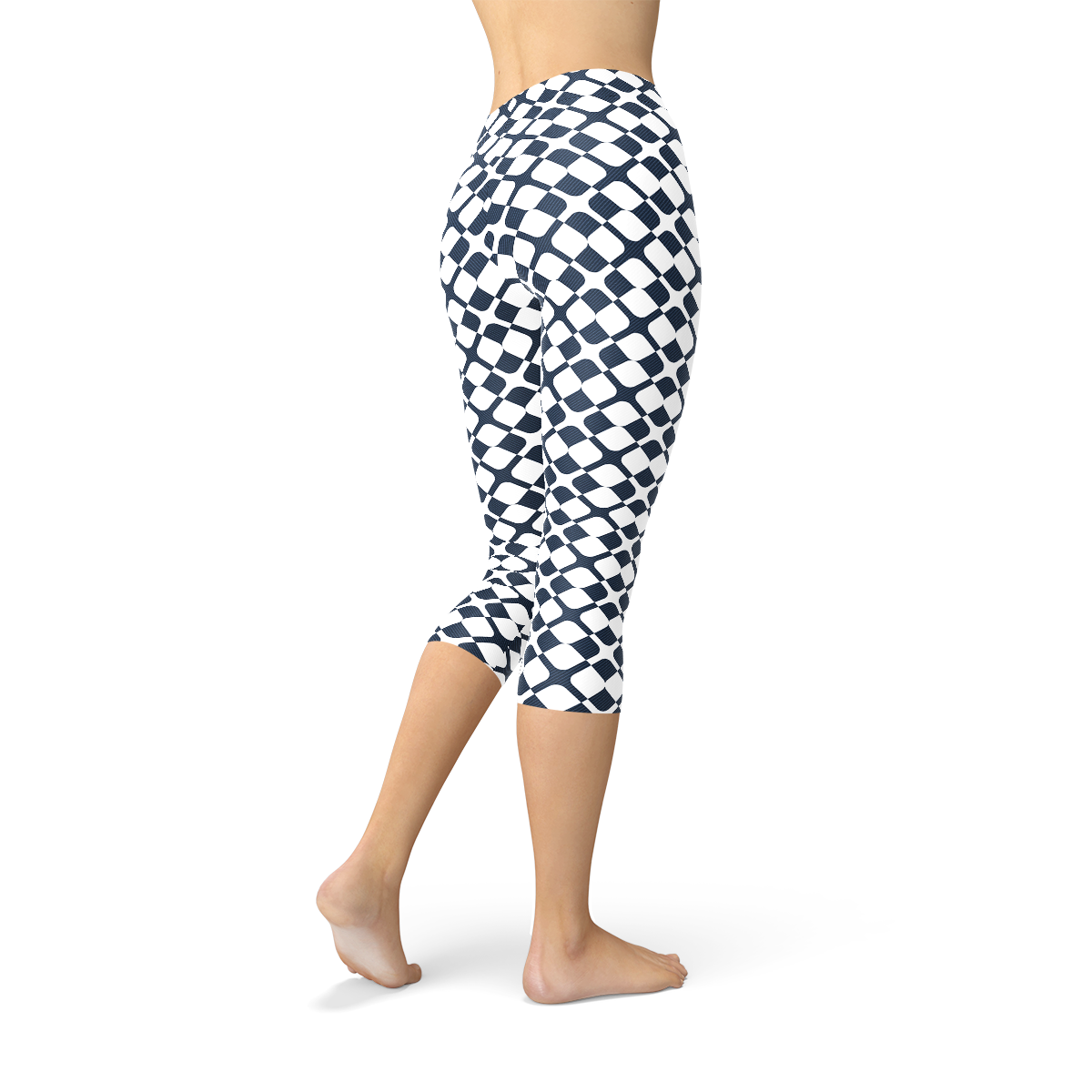 Legging Capri à motif géométrique carreaux bleus pour femme