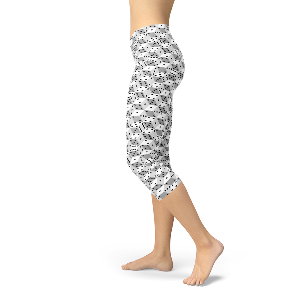 Leggings capri para mujer con estampado de dados en blanco y negro