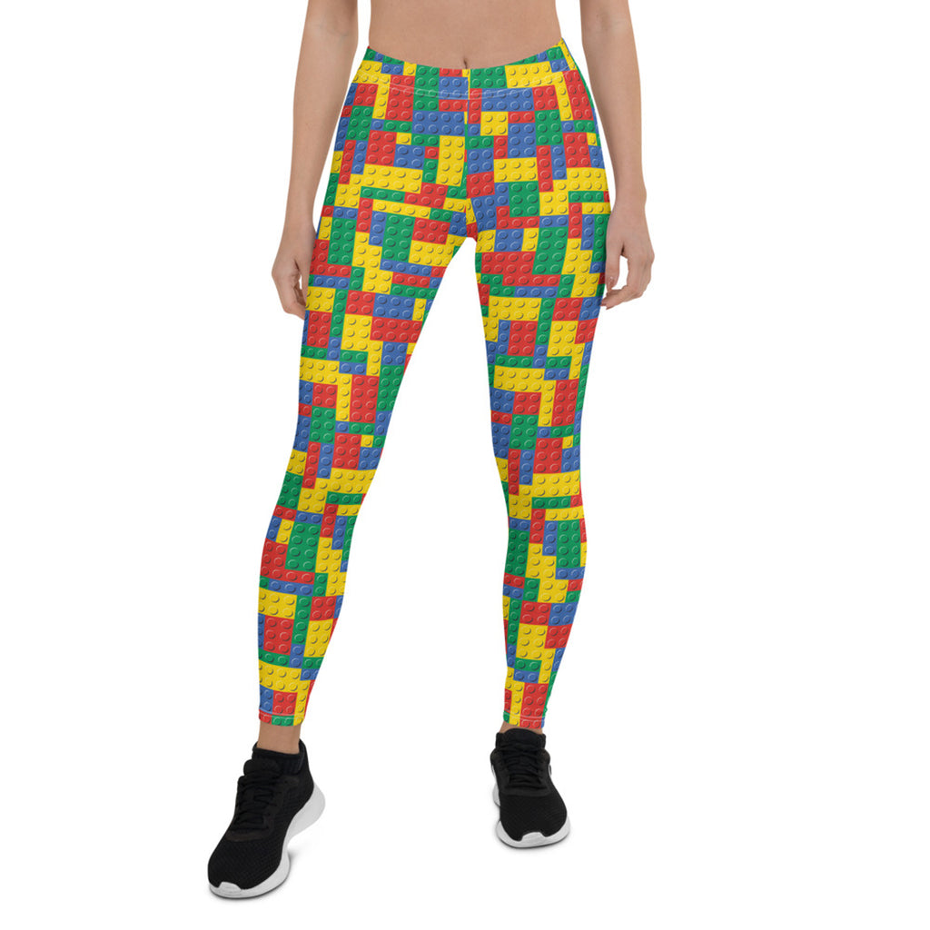 Leggings coloridos de bloques de construcción para mujer