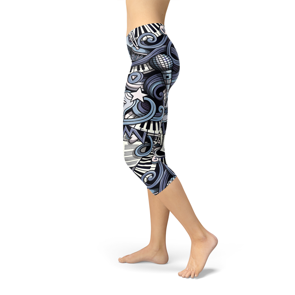 Leggings capri azules de música para mujer