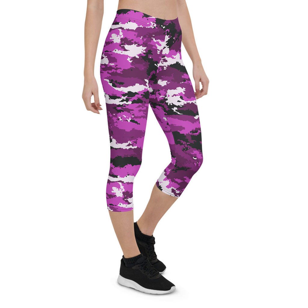 Leggings capri de camuflaje rosa y morado