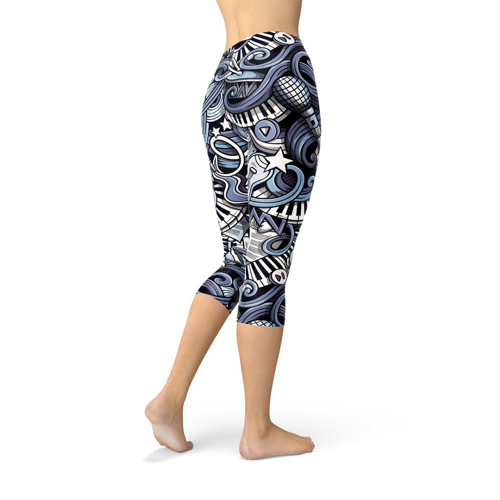 Leggings capri azules de música para mujer
