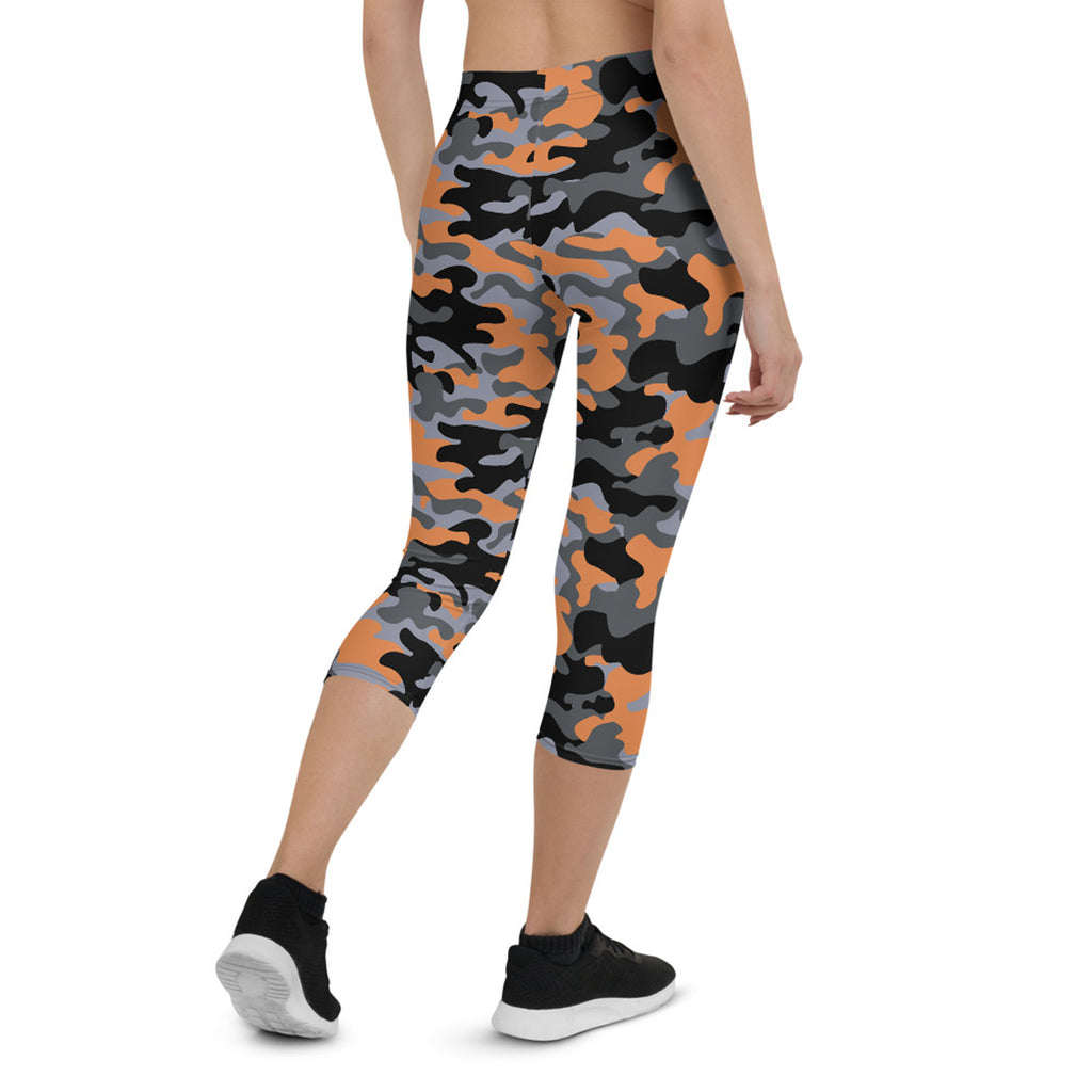 Legging Capri camouflage orange et gris pour femme
