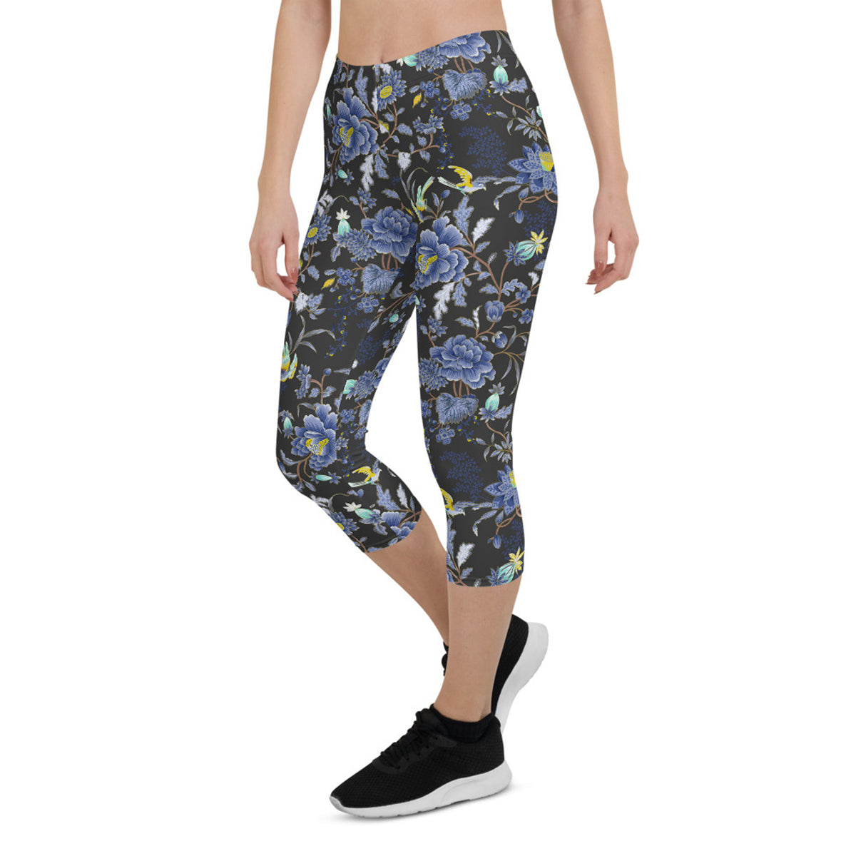 Legging Capri à Fleurs Orientales sur Gris Foncé