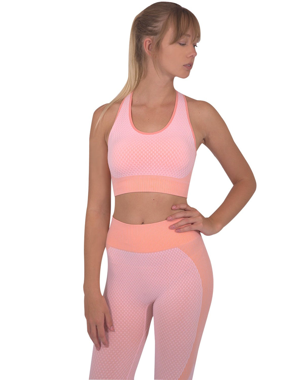 Ensemble 2 pièces legging sans couture et haut de sport Trois - Rose