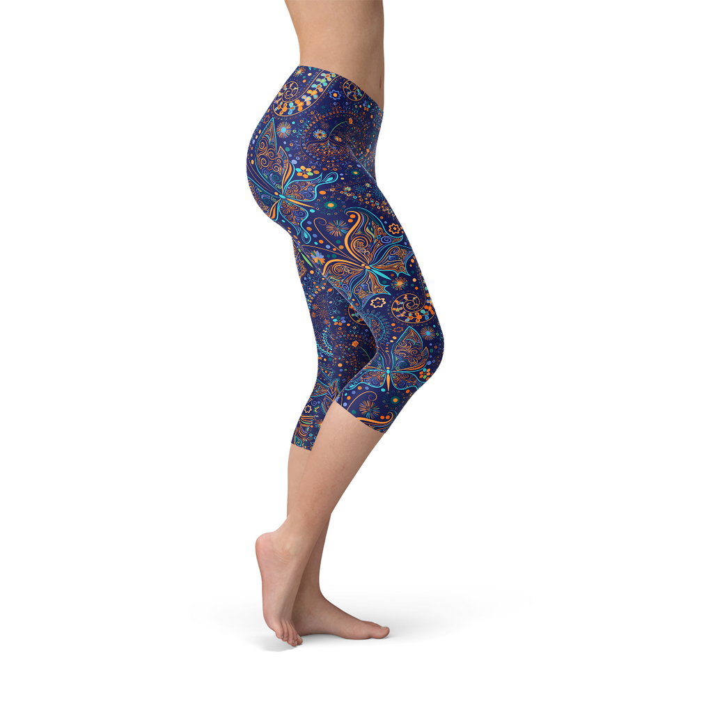 Leggings capri con estampado de cachemira y mariposas para mujer