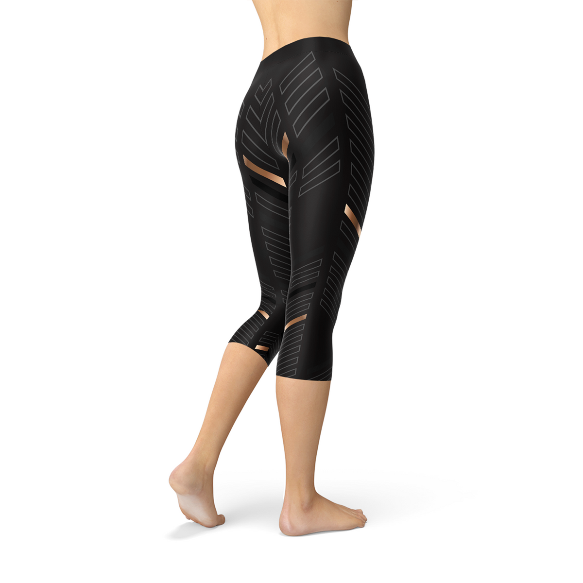 Legging Capri Noir à Rayures Sport pour Femme